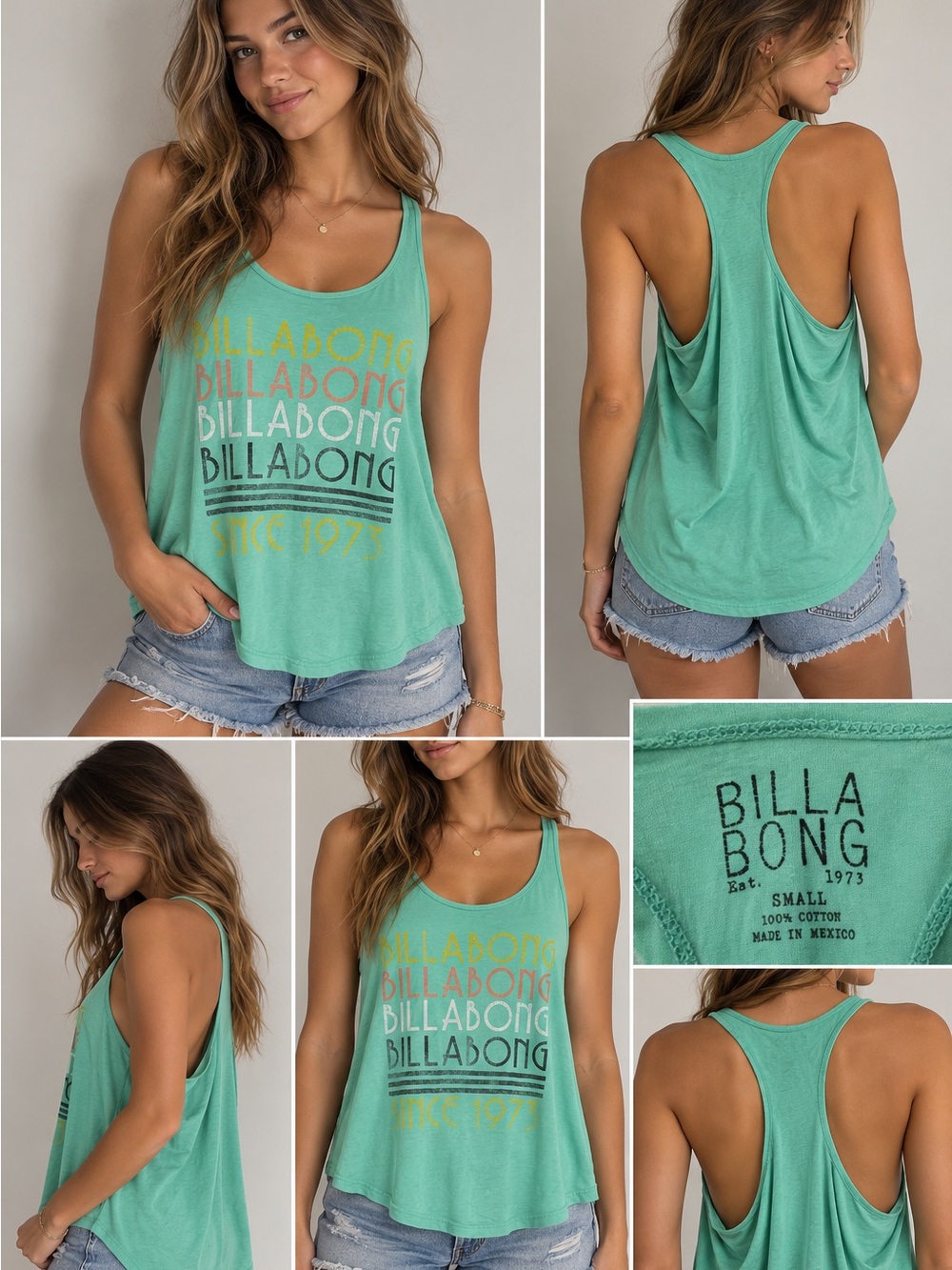Billabong Mint Green Graphic Racerback Tank